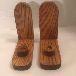 Set of Two Oak Taper Candle Holders
